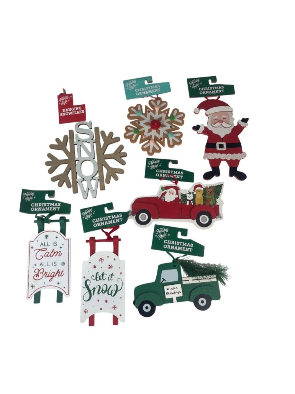 Holiday Style 7 Assorted Christmas Ornaments Santa Truck Snowflake New